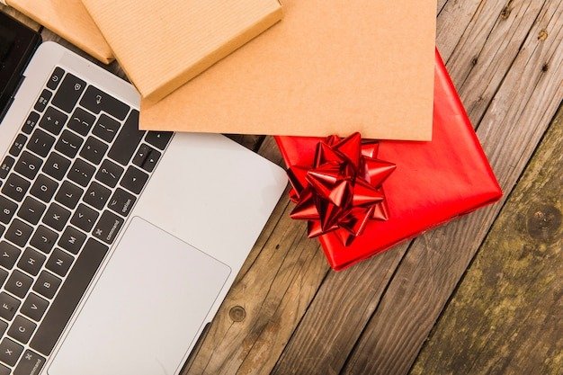 Laptop with gift boxes