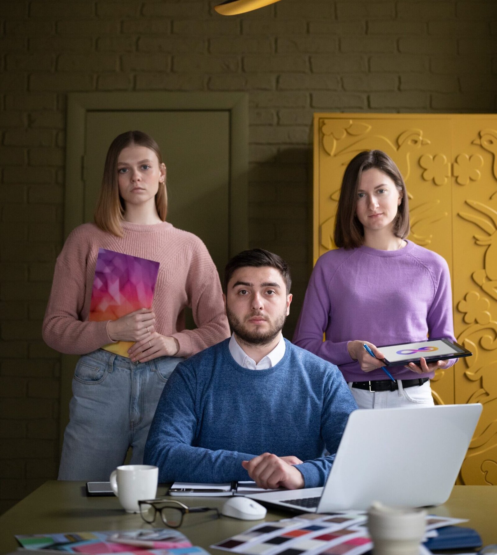 Creative team with laptop design