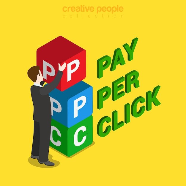 Man stacking pay-per-click blocks