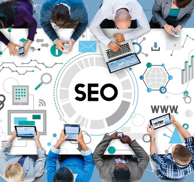 Team collaborating on SEO strategy