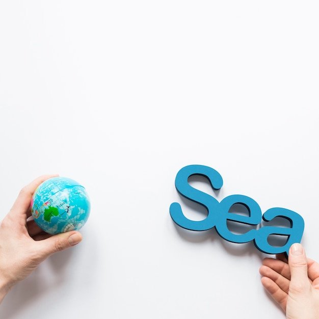 Globe with SEA text blocks